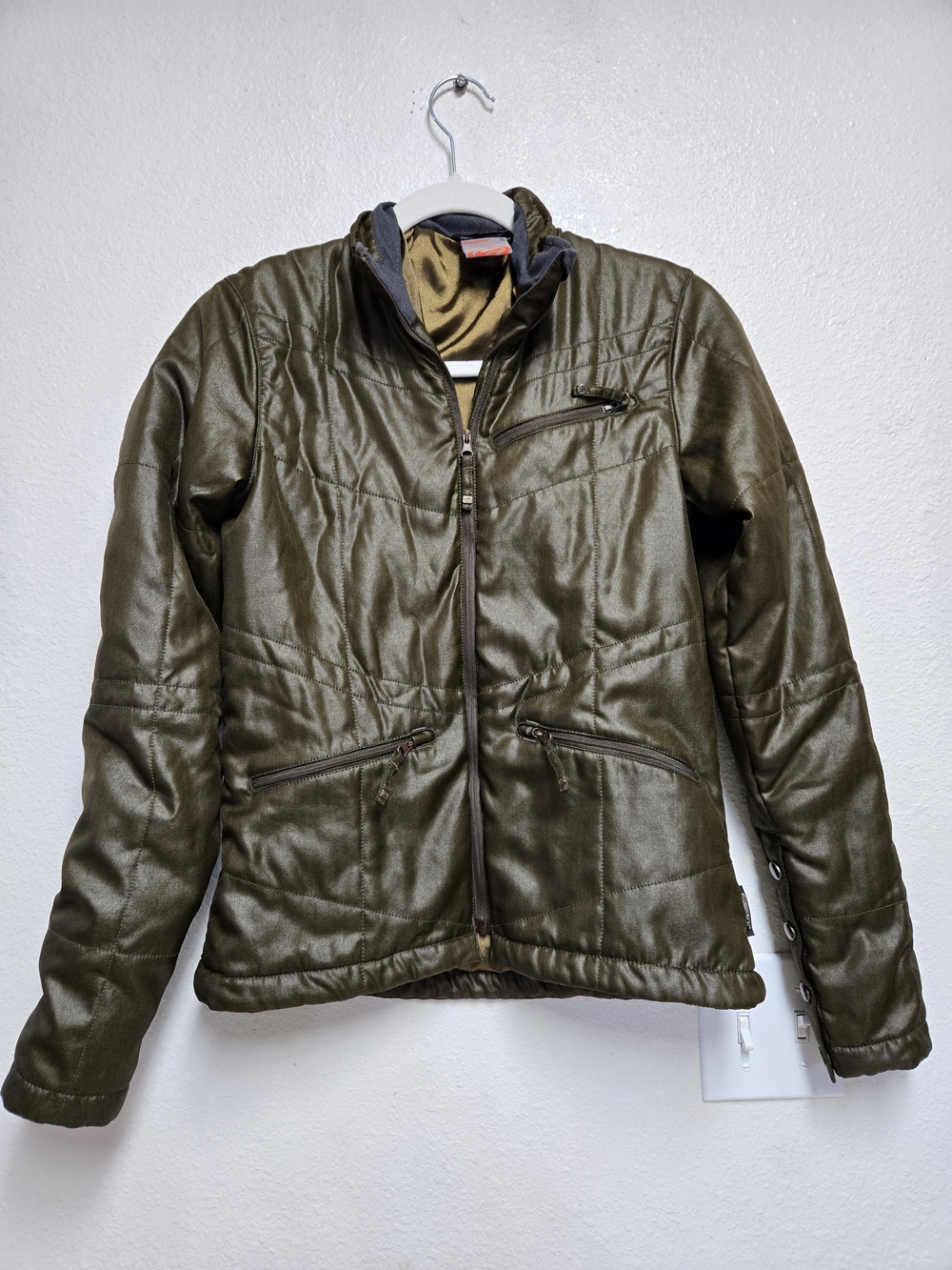 SCOTT Freestyle Ski Jacket Womens S Green Herringbone Quilted Insulated Puffer